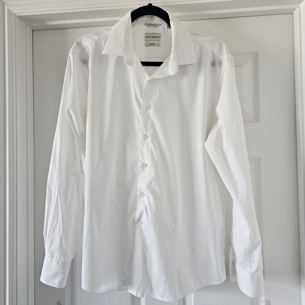Lucky Brand Men's White Medium Slim Fit LS Stretch Dress Shirt #41